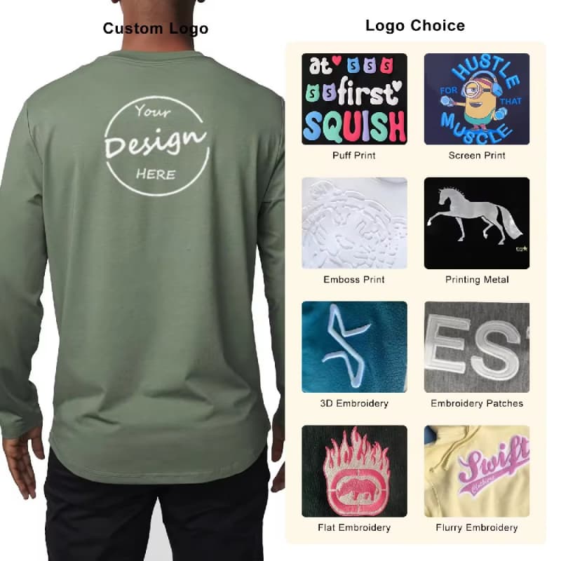 Unisex Custom LOGO Printing Men Full Sleeve T-Shirt Wholesale Quick Dry Breathable Cotton Blank Plain Long Sleeve T-Shirts