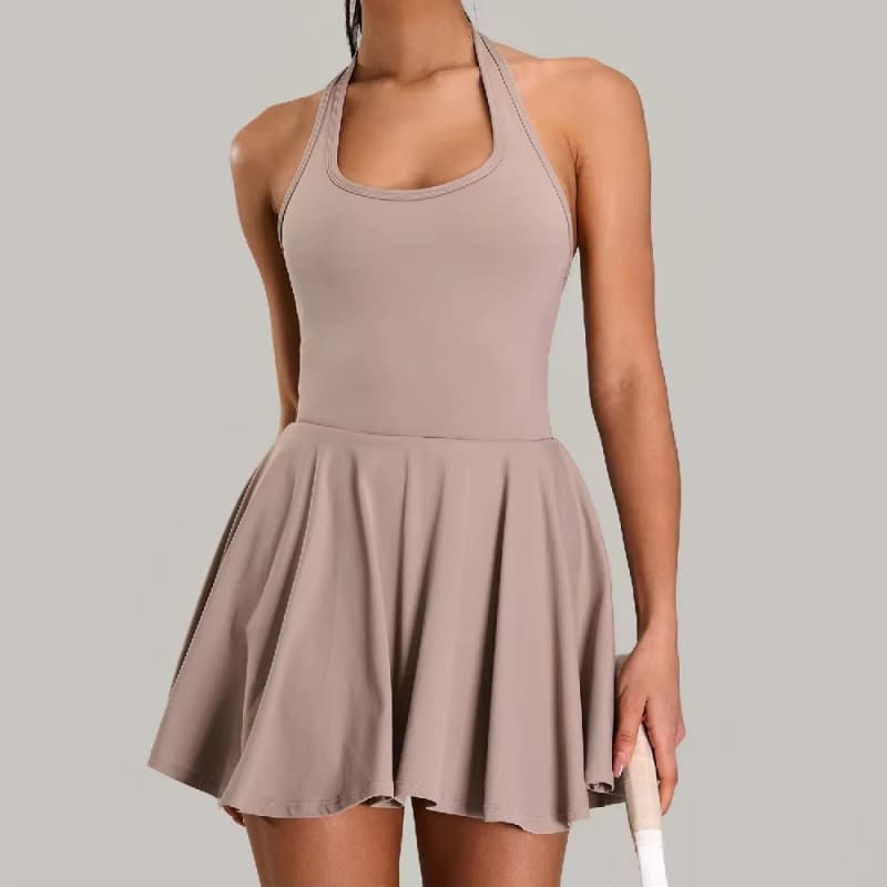 Sports Wear Skirt Tennis Wear Fitness GYM All-In-One New Hollow Out Back Dress With Shorts