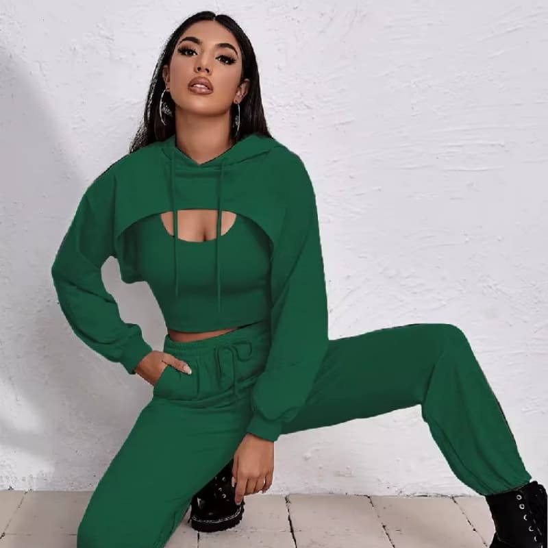 2025 Women's Sporty Three-Piece Set Spring Hoodie Loose Tank Top Sweatpants Slow Running Embroidery Dropped Cocktail Dresses