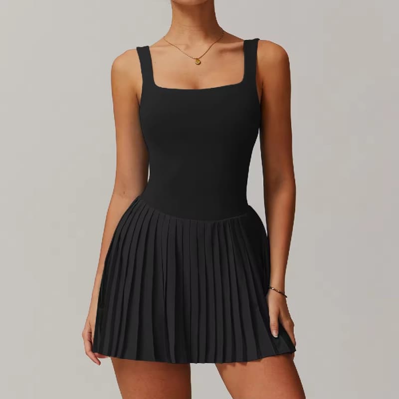 Quick Dry Yoga Tank Top Gym One Piece Workout Jumpsuit Tennis Activewear Deportes Fitness New Women'S Pleated Sports Dress