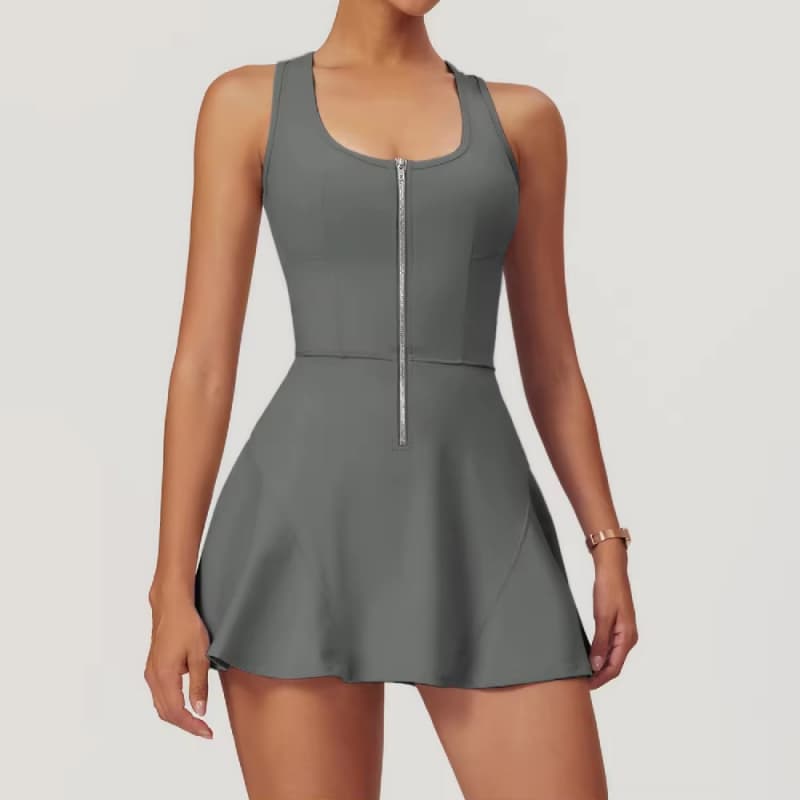 Women Sleeveless Tennis Active Sporty Zip Tank Dress With Shorts Workout Exercise Athletic Romper Dresses Summer Golf Outfits