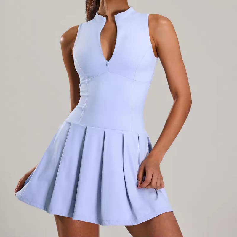 Zipper Sports Dress Naked Feel Anti-Slip Two-Piece Design Running Tennis Dress for Women Outdoor Gym Workout Casual Yoga Dress