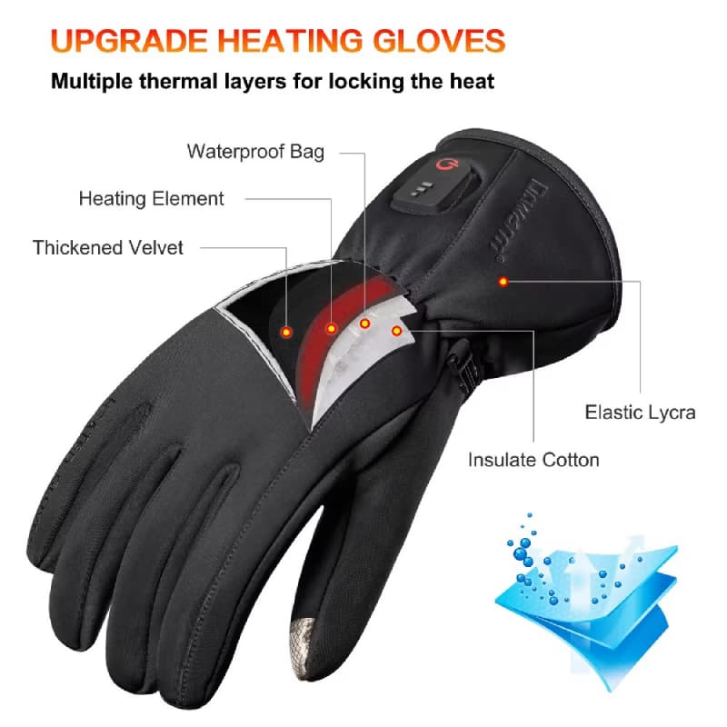 Winter Rechargeable Electric Heated Gloves Touch Screen Outdoor Sport Heated Ski Gloves