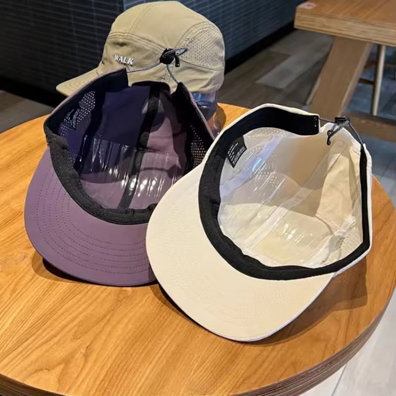 High Quality Custom Nylon Camping Cap 3D Embroidery Logo 5 Panel Unstructured Side Laser Hole Running Hats
