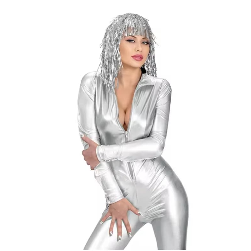 Womens Metallic Shiny Dance Wear Costumes Adults Body Bodysuit Jumpsuit One Piece Clubwear Festival Costumes Sexy