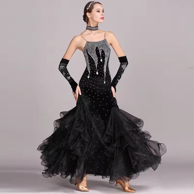Hot Sale Rhinestones Competition Performance Wear Women Sleeveless Sexy Ballroom Dance Dress