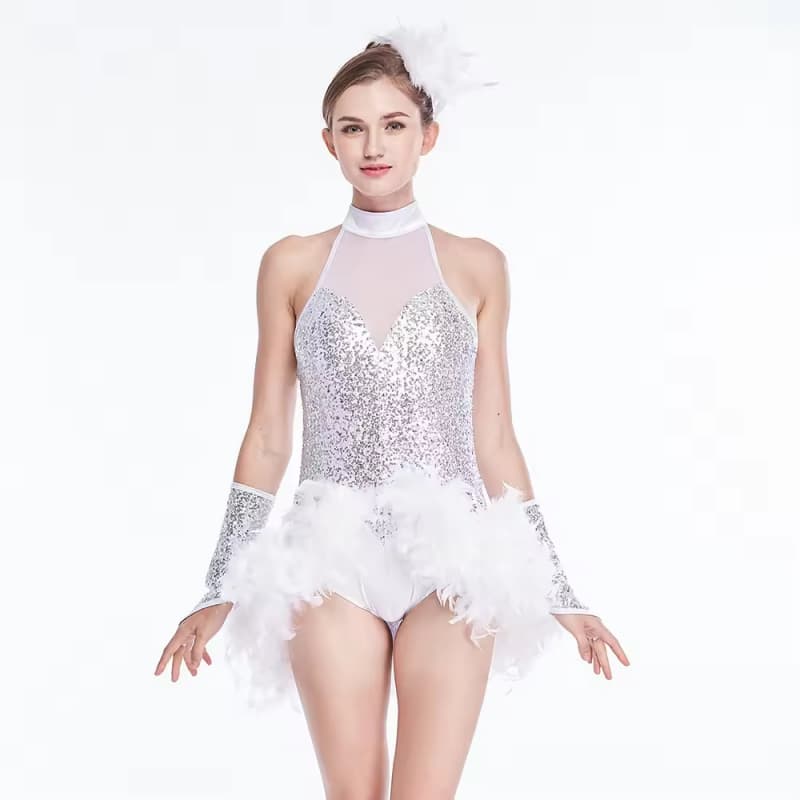 Feather Dress Lady Jumpsuit Dress Latin Dance Dress Women Performance Wear Print Wholesale Fashion for Girls Adults Sets