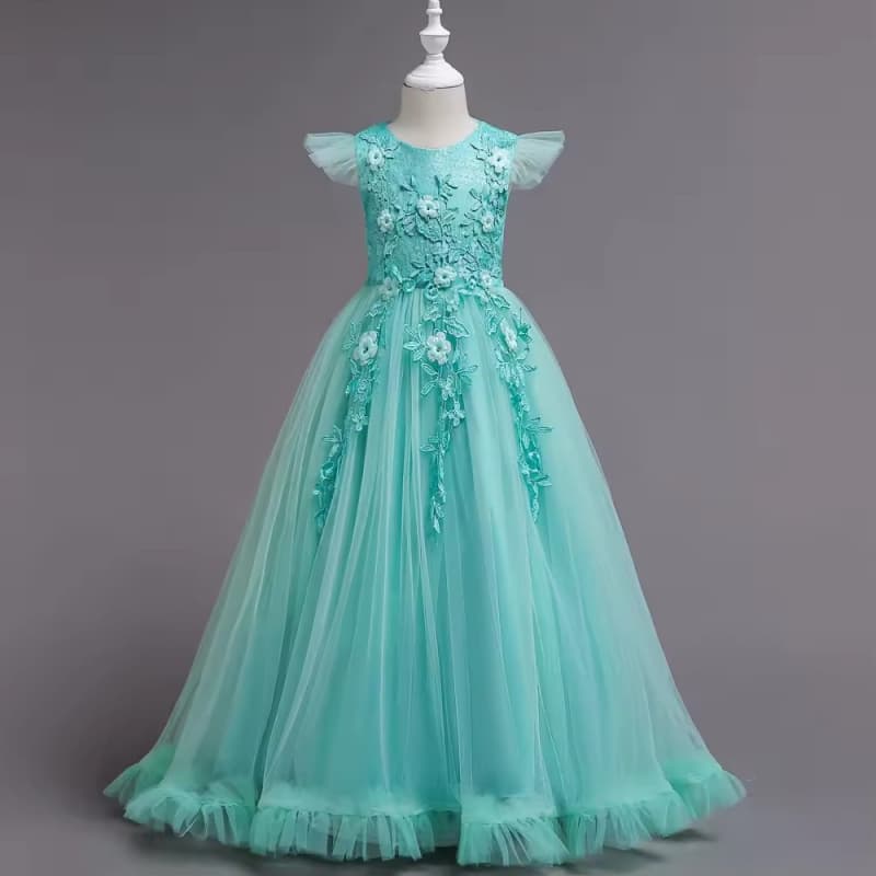 Wholesale New Princess Design Summer Dress for Girls Medium & Large Sizes Floral Pattern Formal Piano Performance Clothing