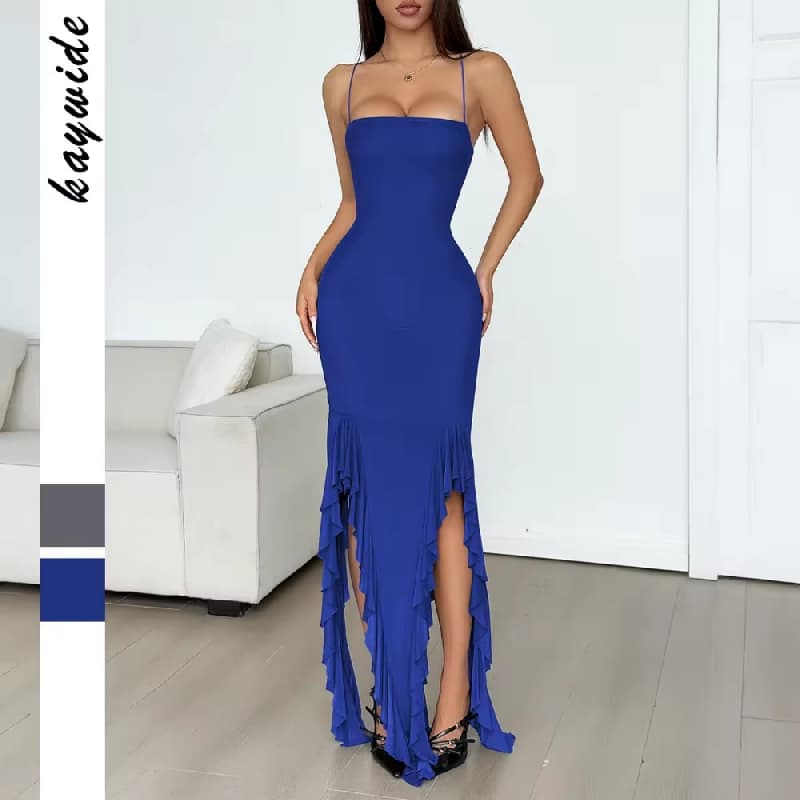Customize Colors and LOGO Elegant Party Club Slit Vestido Prom Bodycon Midi Dress Casual One Shoulder Backless Sexy Long Dress
