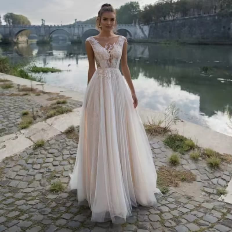 Cheap Plus Size Elegant Sleeveless Small Trailing Simple Bridal Gown Women's Wedding Dress