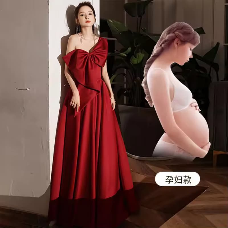 Wholesale Customized Toast Satin Dress Bride Fall and Winter New Engagement Maternity Evening Dress Light Luxury
