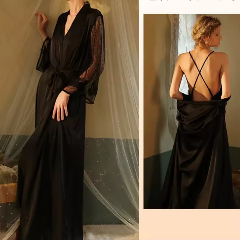 High Quality Two-Piece Satin Robes Women's Sexy Backless Halter Dress Sleepwear Long Silky Bathrobe Bridal Gown Look Parties