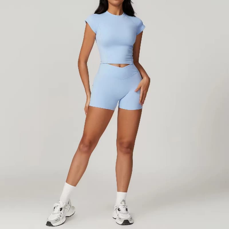 Female Eco-Friendly Recycled Quick-Drying Yoga Suit Beauty Back Fitness Clothing Sets Short-Sleeved Outer Wear for Running