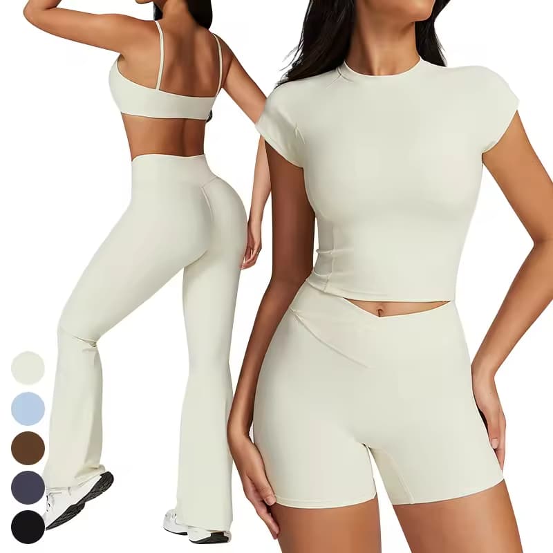 Wholesale Womens Sets Quick Dry Short Sleeve Sports Clothing Eco-friendly Recycled Workout Wear Yoga Set Women Gym Fitness Sets