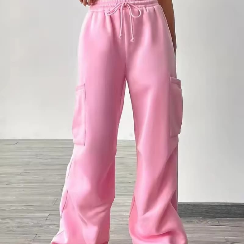Fashionable Women's Pants Trousers Cargo Pants with Pockets, High-Waisted, Soft Pink Style for Casual or Athletic Wear
