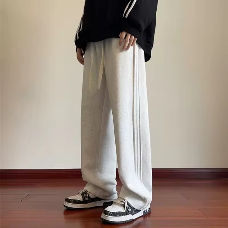 Spot New Fashion Street Simple Men and Women Loose Pleated Striped Straight Spring and Autumn Wide-leg Sports Casual Trousers