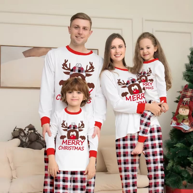 Christmas Pyjamas Set Print Long Sleeve Top and Long Pants Lounge Wear Family Matching Christmas Pajamas Family