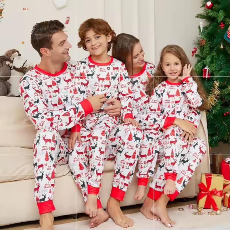 Christmas Cotton Breathable Soft Family Christmas Pattern Pajamas Party Set Adults Kids 2 Piece Sleepwear Pajamas Print