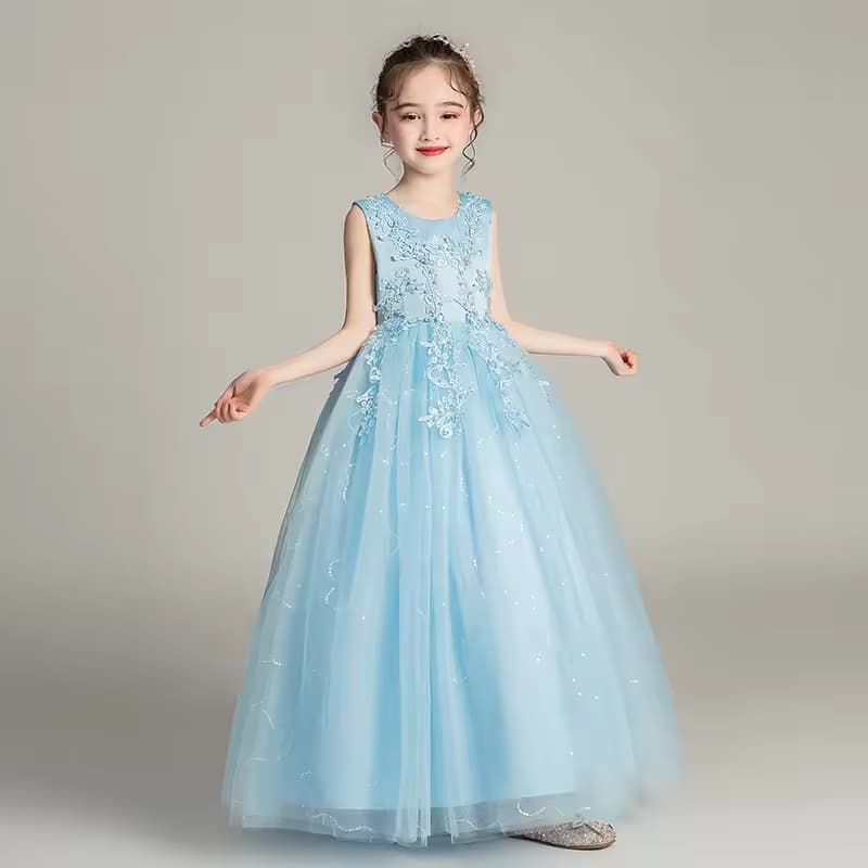 Children Girl Dress White Elegant Flower Birthday Party Dress Evening Simple Gorgeous Long Kids Dresses