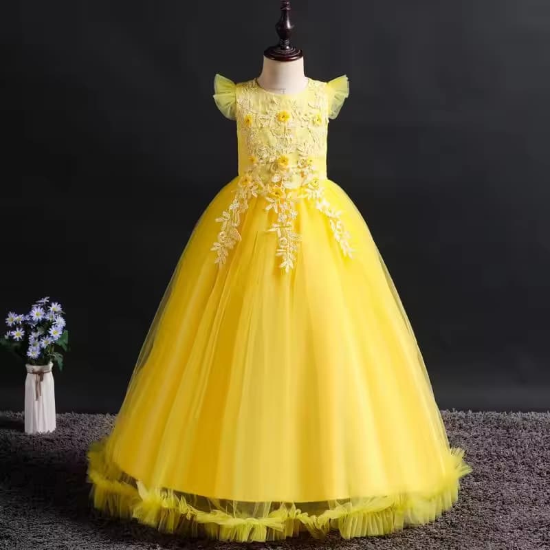 European Style Flower Girl Wedding Gown Banquet Kid Party Birthday Party Dress for 10 Years Old Colorful Kids Summer Girl Dress