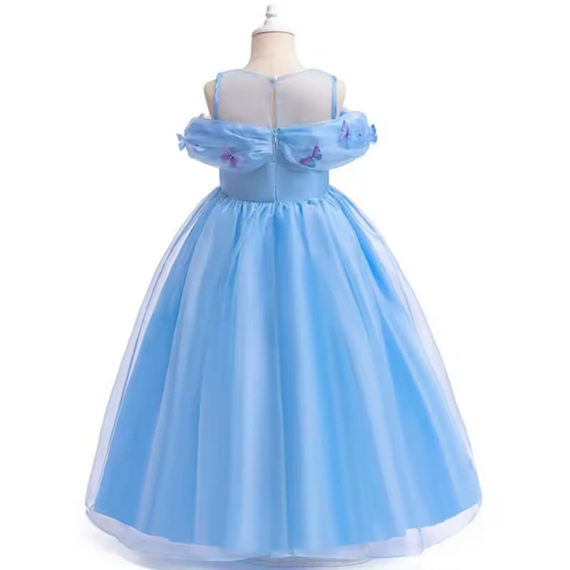 3D Blue Butterfly Princess Cindy Costume for Girls Long Fancy Carnival Birthday Party Dress Cosplay Suit for Christmas Holiday
