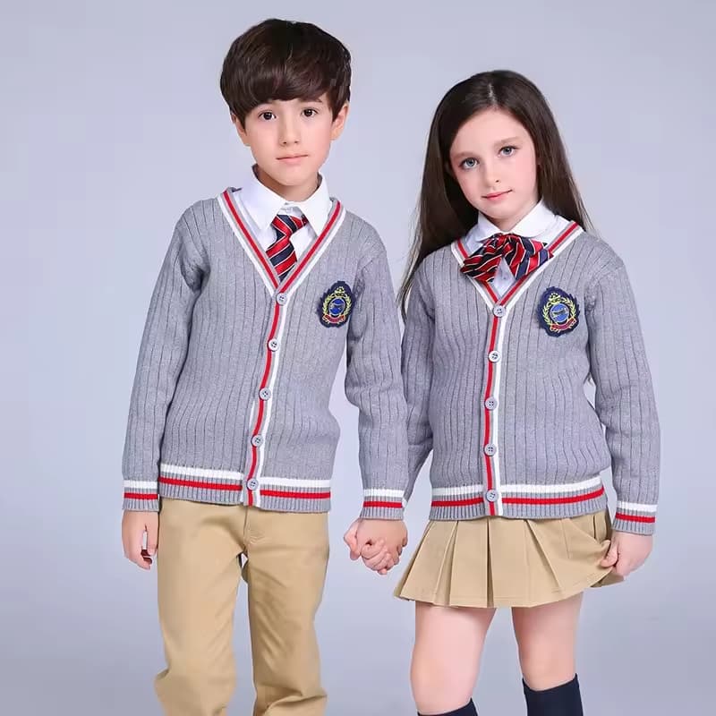 Autumn Kid Knitted Primary School Uniforms Suit Custom Design Embroidered Children OPP Bag Sleeveless School Uniform for Girl