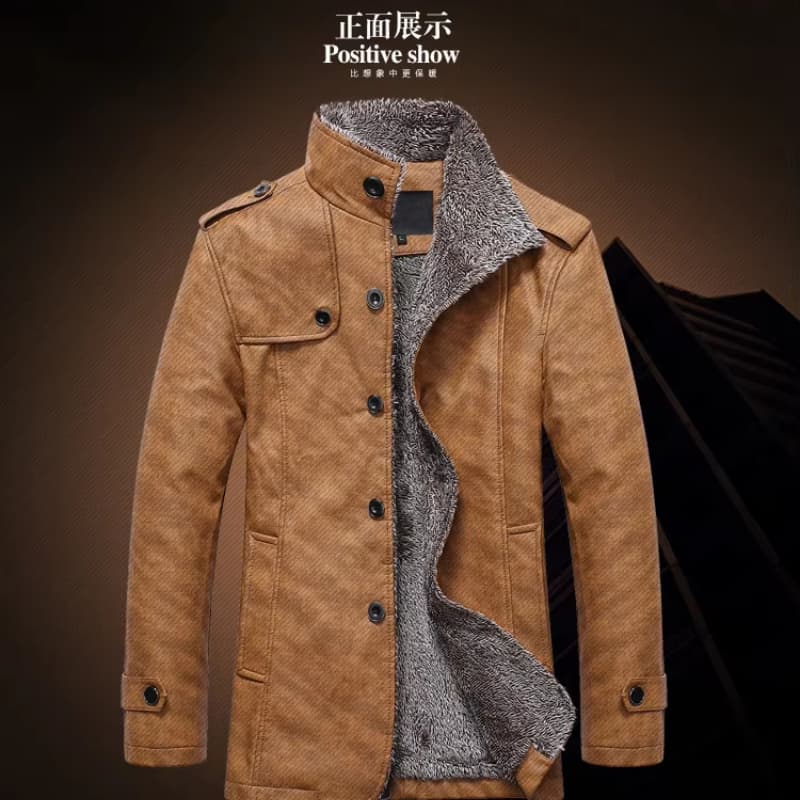 Men's Casual Mid-Length Fur-Integrated Leather Coat With Fleece Thickened PU Winter Bomber Jacket Zipper Closure Dyed Adults