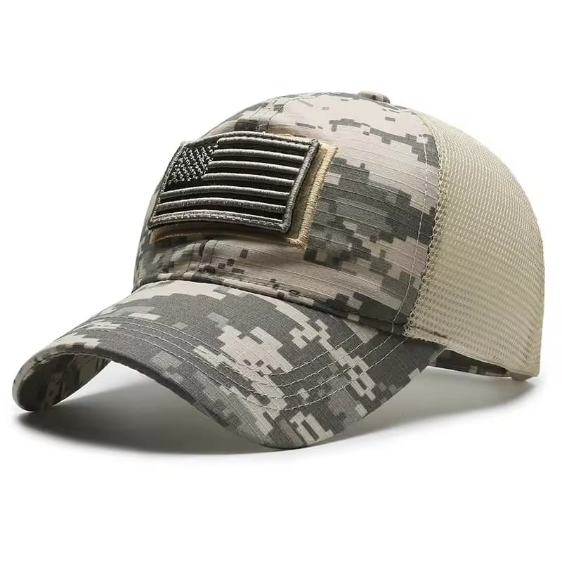 Wholesale 6 Panel Removable USA Flag Patch Camo Mesh Hats Casquettes Camouflage Snapback Trucker Hat