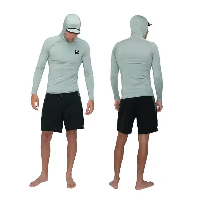 Custom Logo Spf 50 Sun protection Quick-drying Super Elastic Long Sleeve Hooded Rash Guard for Men