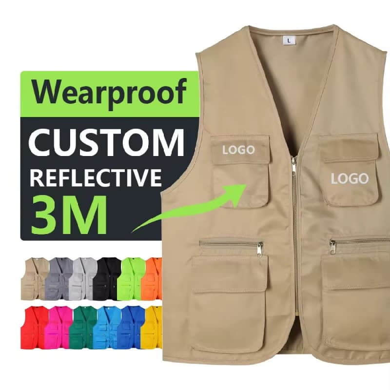 Multi Pockets Cargoes Fisherman Vest Cartoon logo Waistcoat for Fishing Hiking Journalist Photography Camping Safari Vest