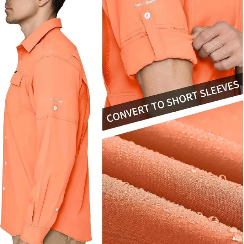 Custom Men UPF 50+ Long Sleeve Sun Protection Shirt Quick-Dry Button-Down Outdoor Shirt Hiking Fishing Camping Travel Workwear