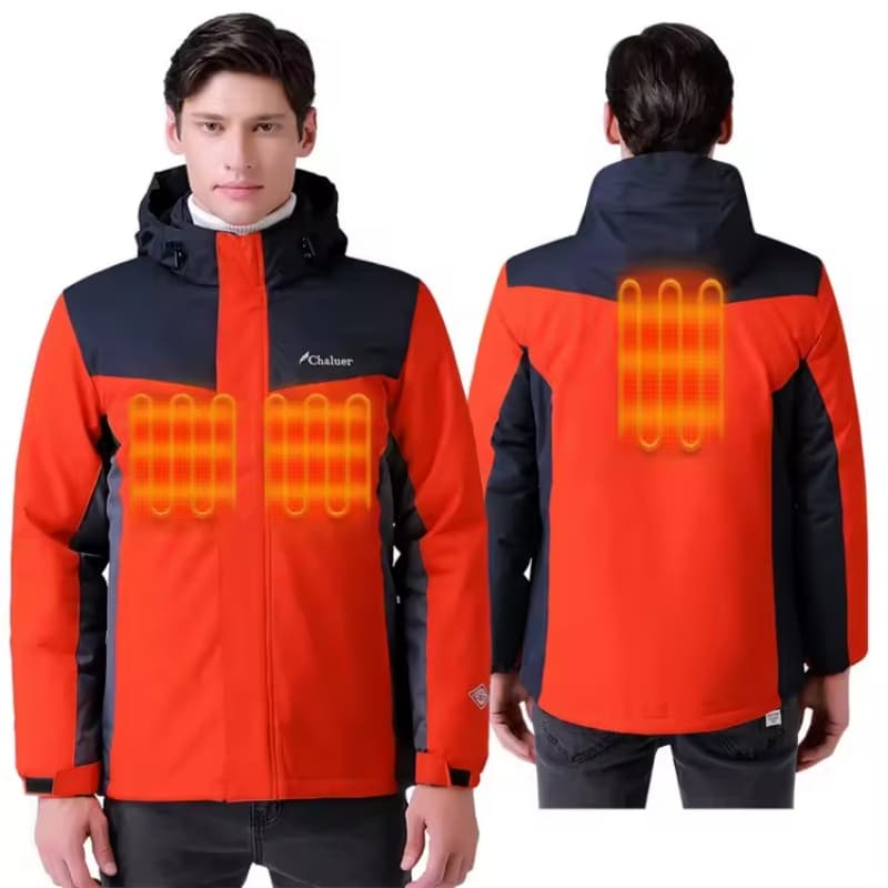 Men's Windproof and Warm Battery Hooded Heated Jacket with USB Charging Function Outdoor Hiking Fishing Cotton Coat