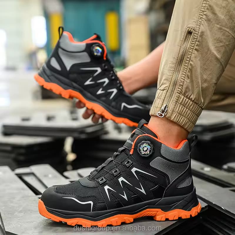 New Fashionable Rotating Button Safety Shoes, Low-priced High-quality Rubber Outsole Steel Toe Safety Boots Work Shoes