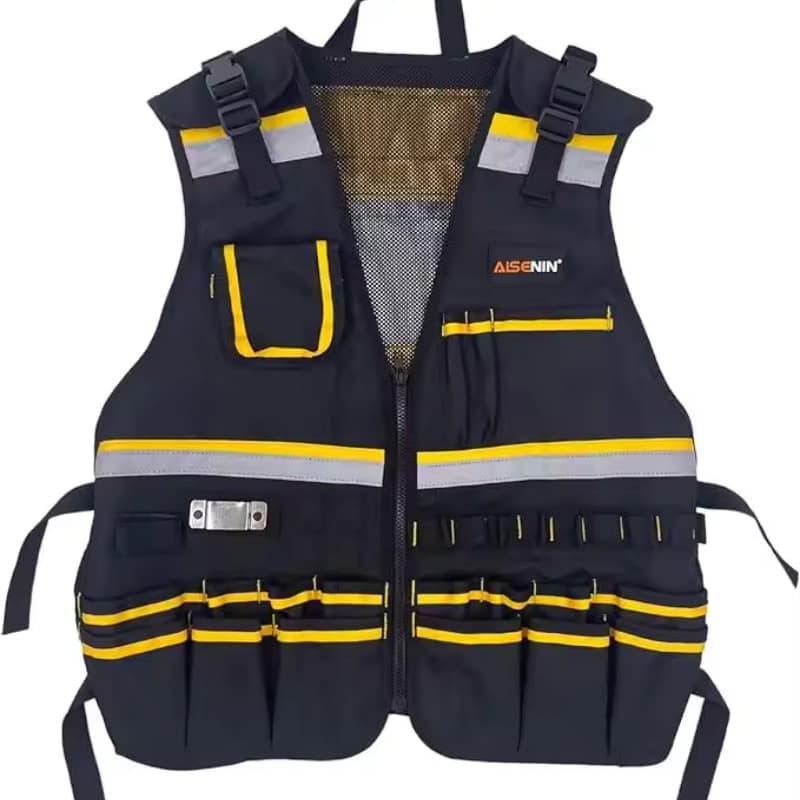 Reflective Safety Work Tool Vest with Multi-pockets and Zipper,Heavy Duty Tool Vest for Electricians Carpenter