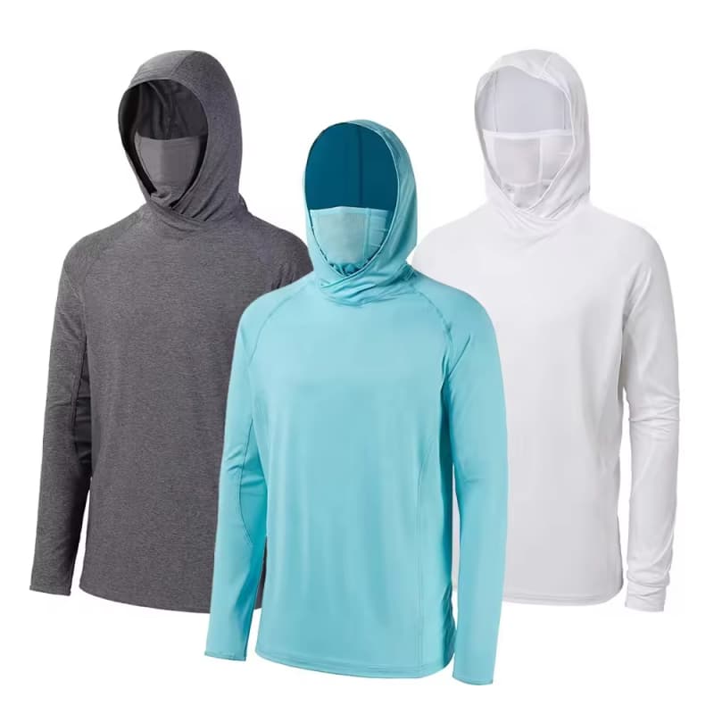 Custom UPF 50 Long Sleeve Fishing Wear Hooded Fishing Shirts for Men UV Protection Quick Dry Masked Fishing Hoodie
