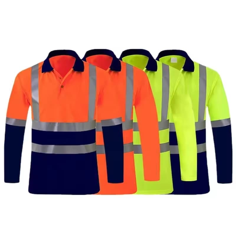 Safety Reflective Clothing Fluorescent Work Long Sleeves Reflective Polo Hi Vis Orange Shirt
