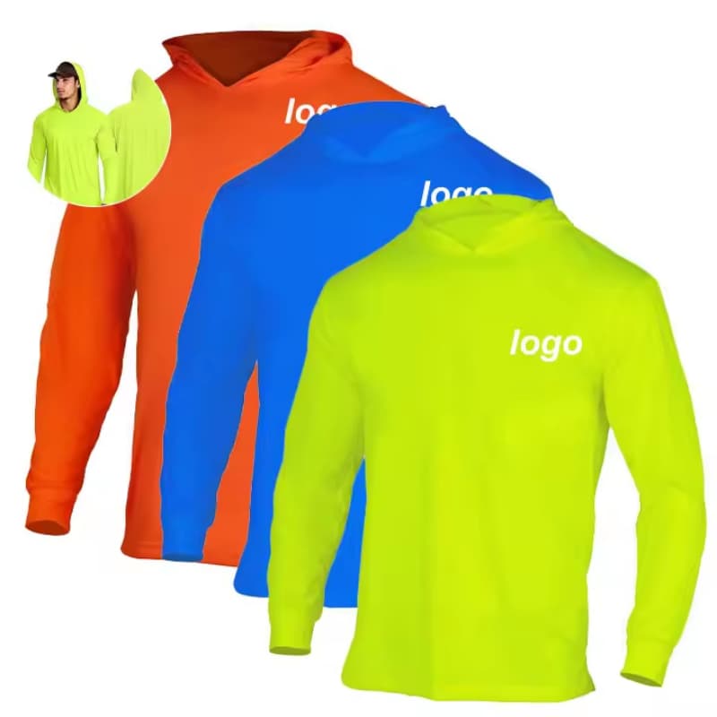 Custom Logo High Visibility Polyester Work Wear Hooded Shirts Safety Hoodie Construction Long Sleeve Shirts with Hoodies for Men