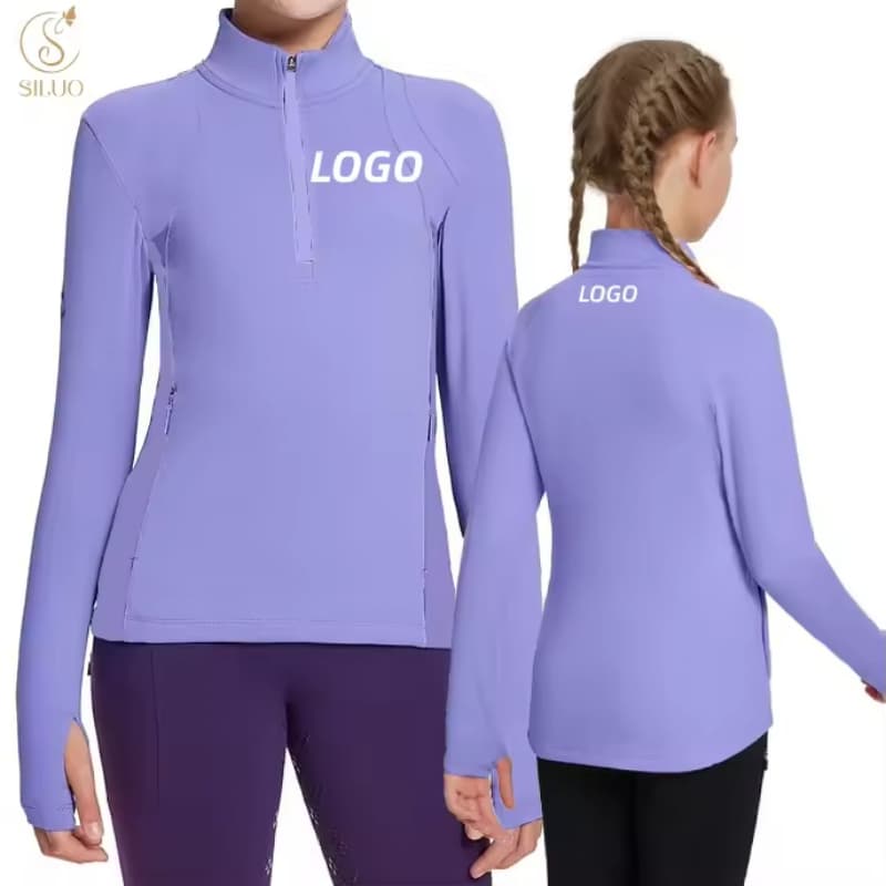Girl's Wool Long Sleeve Half-Zip Sweatshirt Autumn Jacket Thermal Coat Equestrian Yoga Shirts for Riding Camping Horse Products