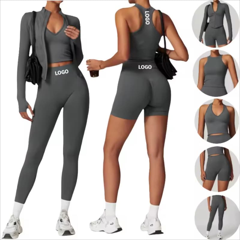 Seamless Matching Gym Set Women Yoga Set Workout Tracksuit Fitness Active Wear Sport Suit Jacket I Shaped Vest Push up Shorts