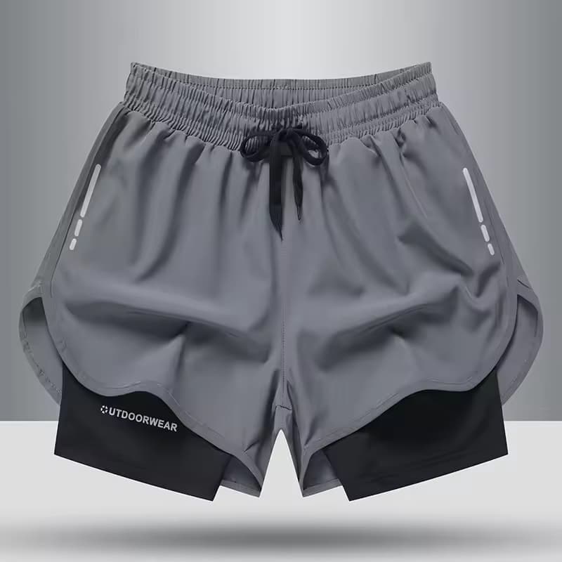 Gym Shorts 2 in 1 Polyester Quick Dry Outdoor Compression Shorts Running Fitted Mens Gym Shorts