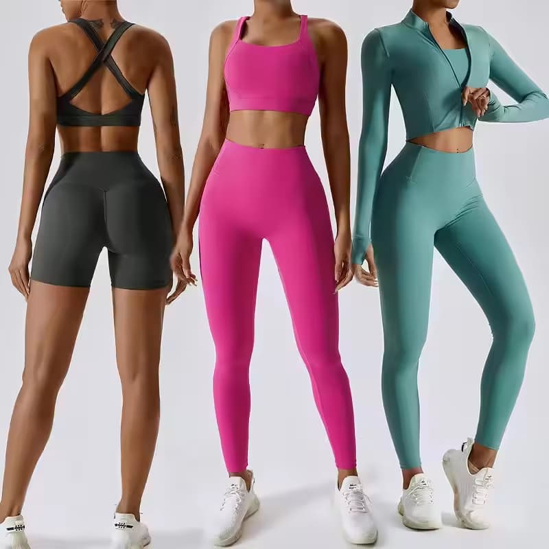 Custom Fitness Yoga Wear Wholesale Butt Lift Leggings Full Zip Jacket Gym Workout Suit Set for Women Activewear