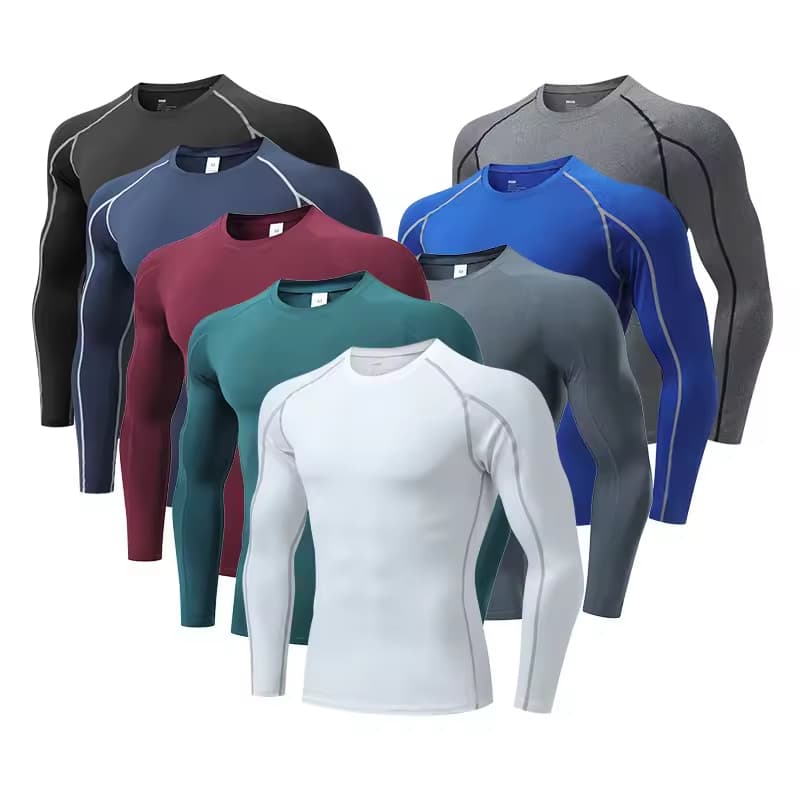 Men Compression Wear Quick Dry Gym Clothes Long Sleeve Compression Moisture-wicking Running Training White T Shirts