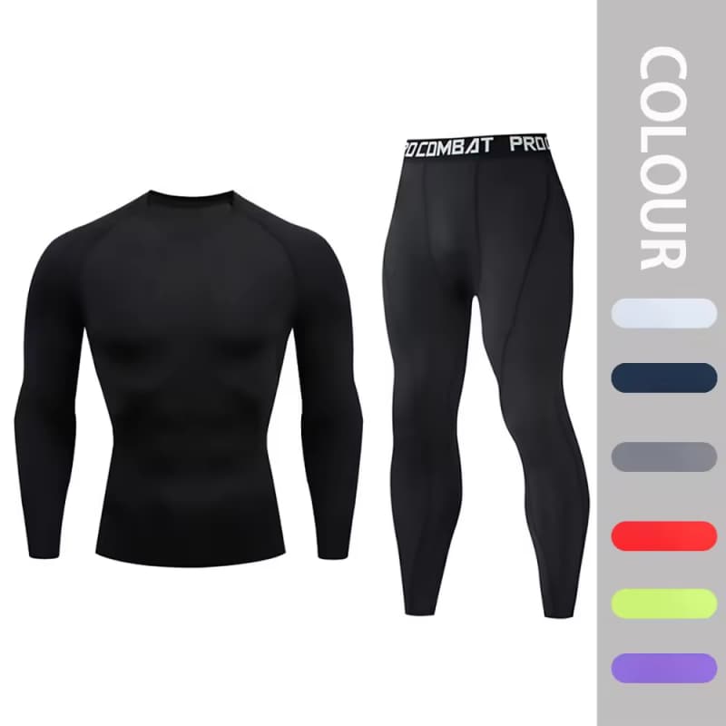 Men Compression Track Suit 2 Piece Training Active Gym Wear Set Private Label Long Sleeves Fitness Compression Tights Suits