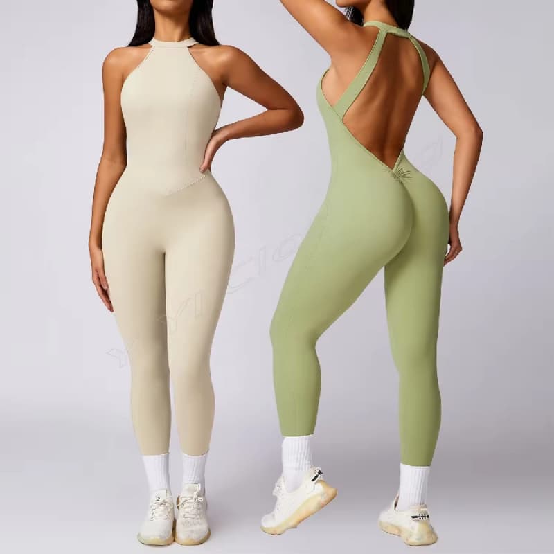 Summer Women's Workout Gym Bodycon Scrunch Butt Yoga Romper Sexy Backless V-Back One Piece Sports Bodysuit Sports Jumpsuit