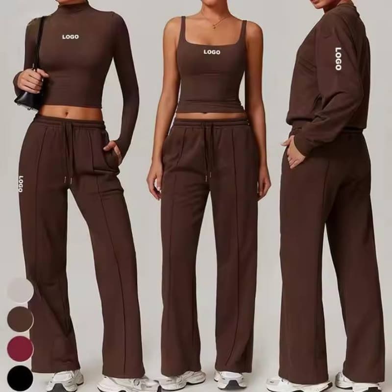 Track Suit for Women Set 3pcs Suit Long Sleeve Gym Tank Top Jogger Sweatpants Sweatshirt Clothing Yoga Vest Sports Bra Fiess Set
