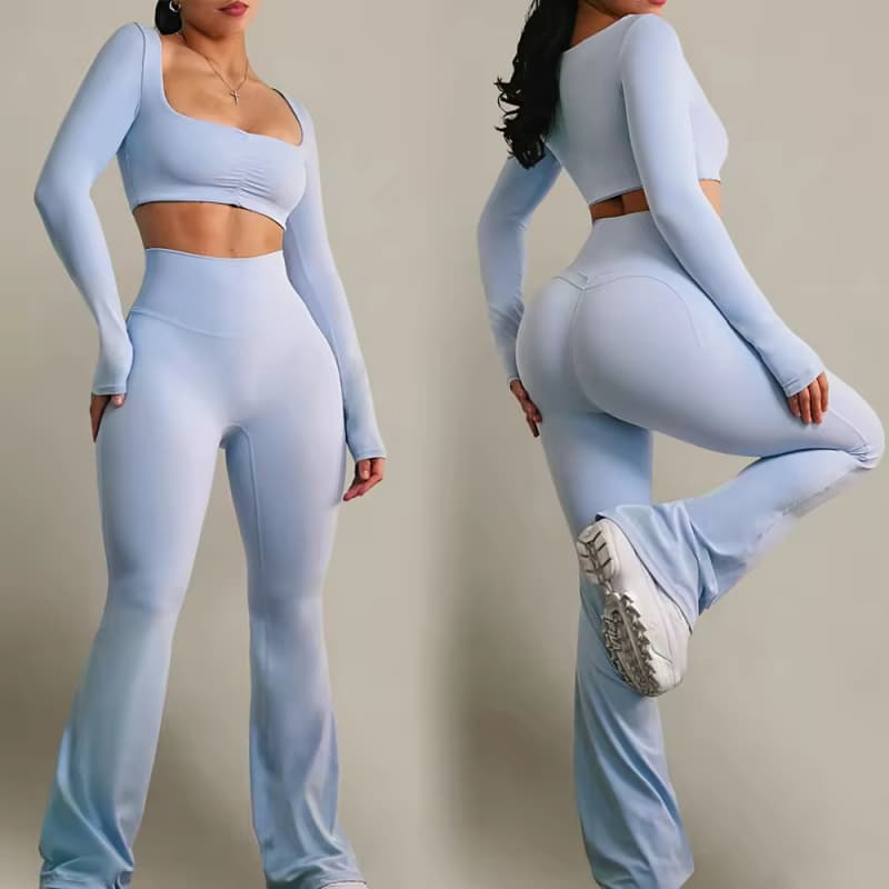 Custom 2 Piece High Waisted Flared Activewear Pilates Yoga Fitness Gym Clothes Workout Sets for Women