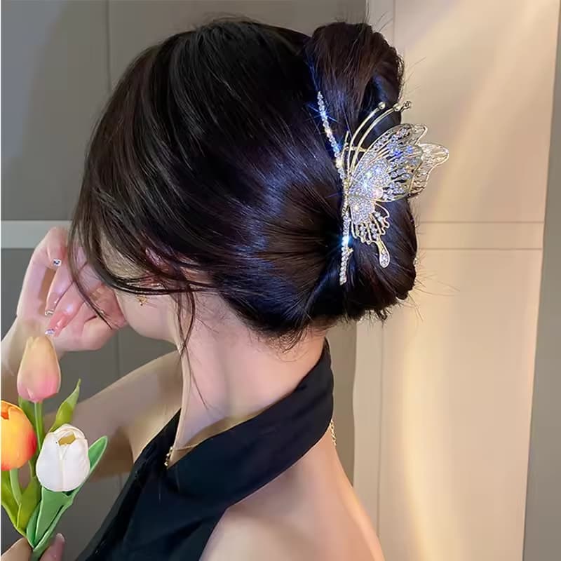 New Popular Style Metal butterfly Hair Claw with Rhinestones for Women Beautiful Hair Accessories Girls Hair Decoration