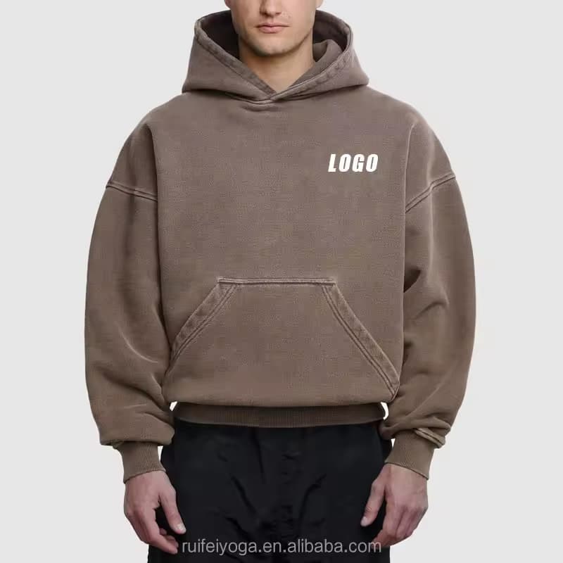 Custom Logo Streetwear French Terry 600gsm Heavyweight 100% Cotton Blank Oversized Acid Washed Cropped Fit Boxy Hoodie for Men