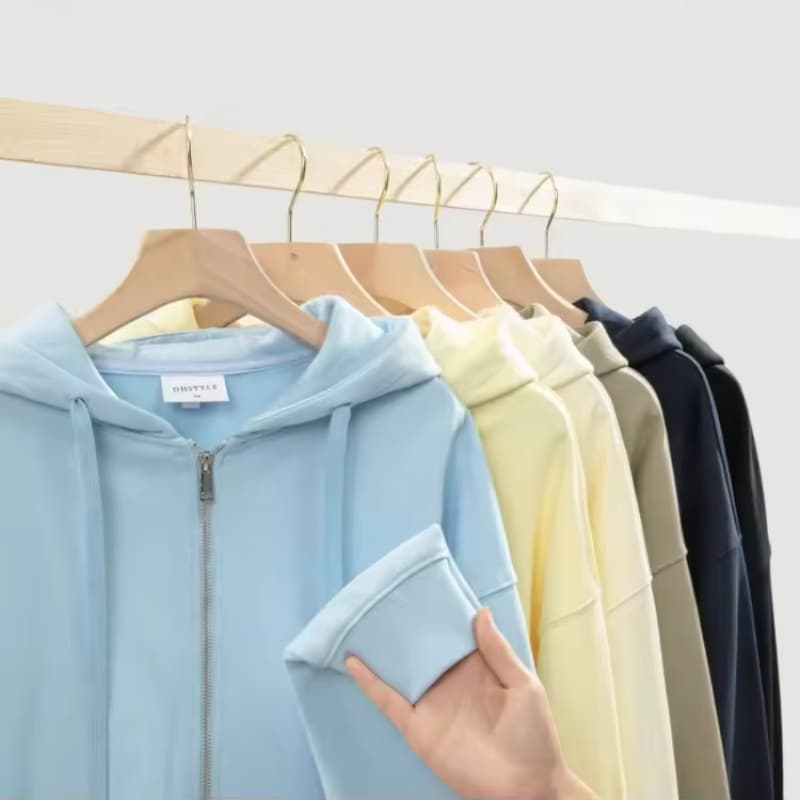 Heavy Combed Cotton Luxury Full Zip-Up Hoodie XS Size Over-sized Baggy Plain Dyed Solid Casual Wear
