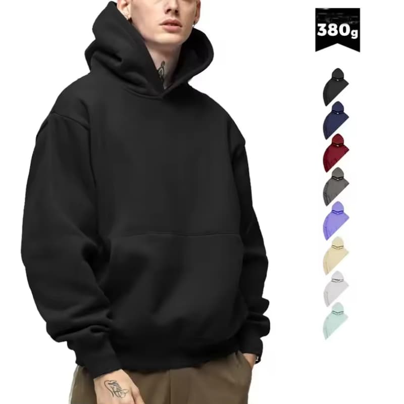 Custom Logo Design Black Men Plain 400 Gsm Heavy Cotton Thick Heavyweight Hoodie Blank High Quality Hoodies